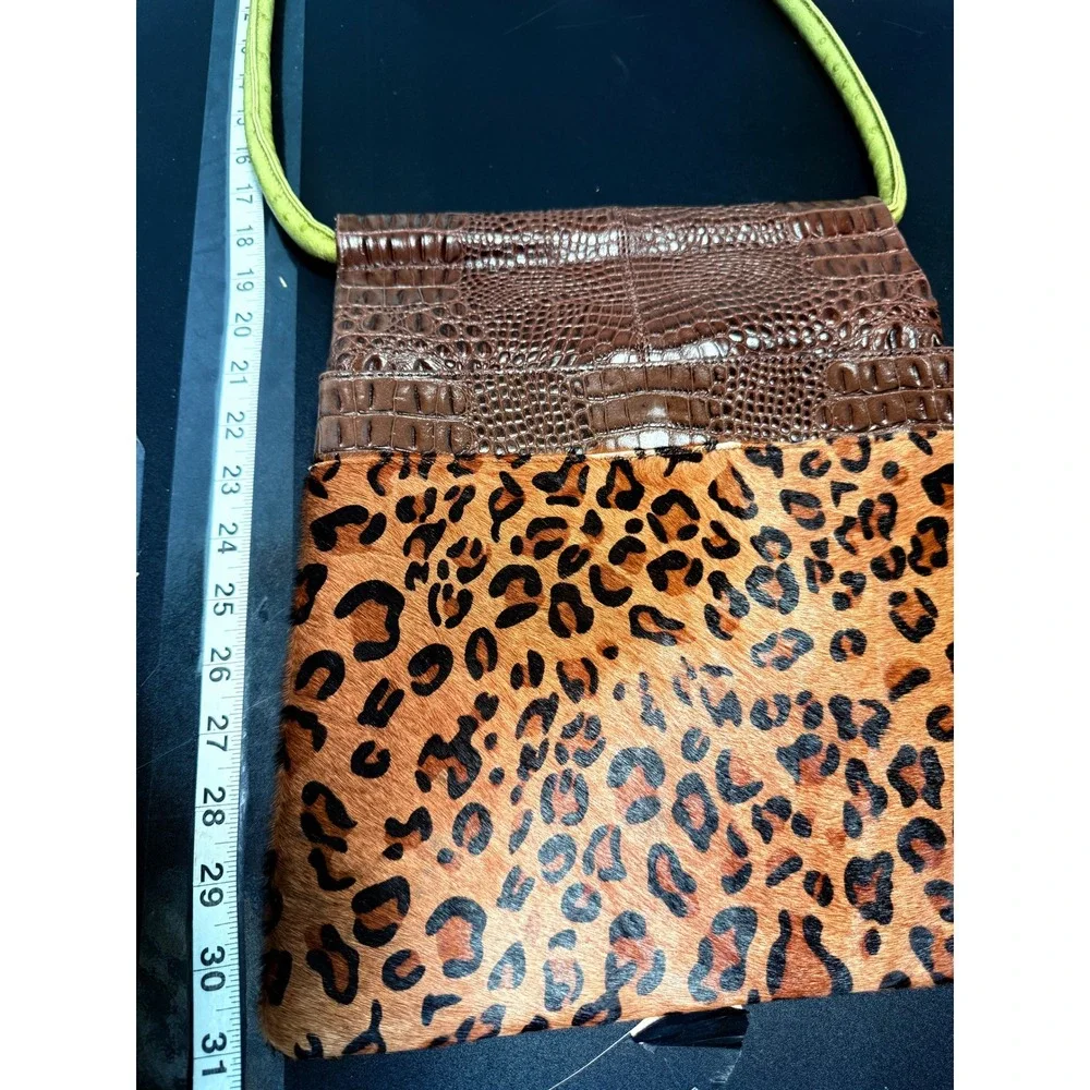 Cleo & Patek Paris Leopard Calf Hair Ostrich Leather Crossbody Bag Western Boho